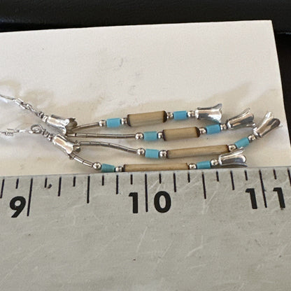 Blue Turquoise Shell Heishi Liquid Sterling Silver Dangle Bead Earrings 17934