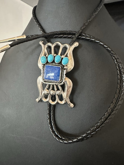 Mens Tufa Blue Lapis Lazuli Turquoise Navajo Sterling Silver Bolo Tie 3” 19472