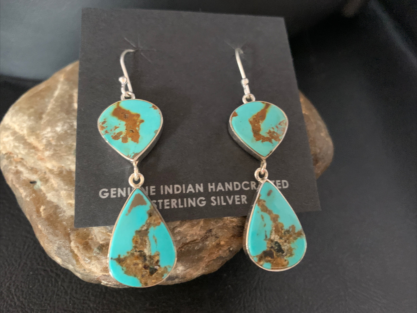 Blue Kingman Turquoise Navajo Sterling Silver Dangle Earrings 14075