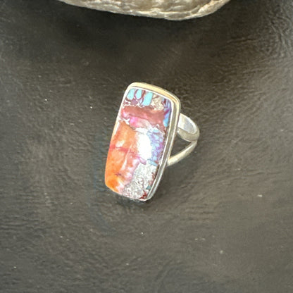 Blue Turquoise Spiny Oyster Southwestern Sterling Silver Ring Size 5 18502