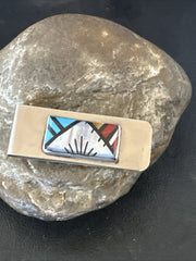 A Zuni Men's Turquoise Spiny Inlay Stainless Money Clip | Sterling Silver | Authentic Native American Handmade | 17836