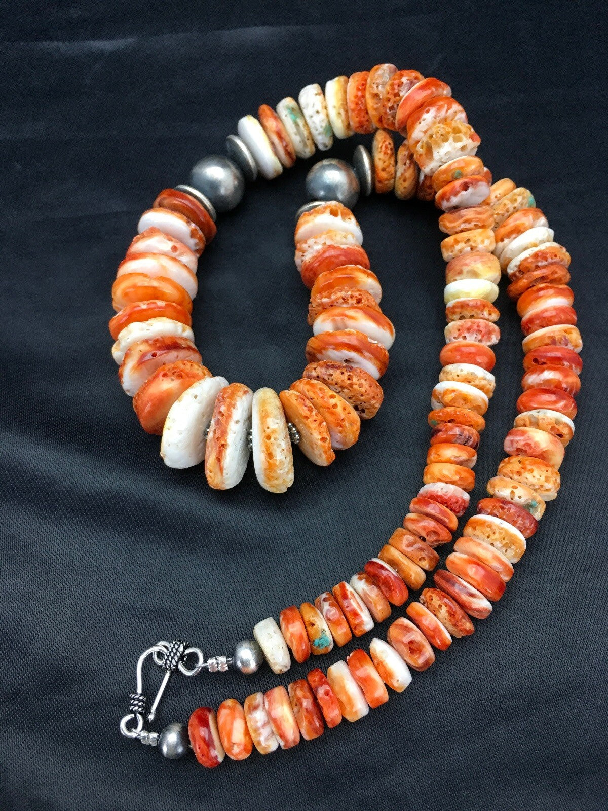 Orange Spiny Oyster Navajo Sterling Silver Necklace 02623
