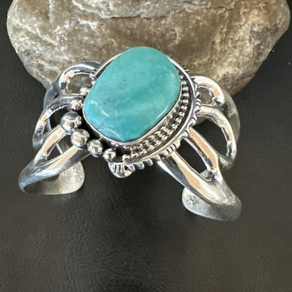 Tufa Women Blue Kingman Turquoise Navajo Sterling Silver Cuff Bracelet 19352