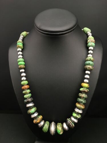 Navajo Turquoise Necklace Graduated Sterling Silver 25" 4773