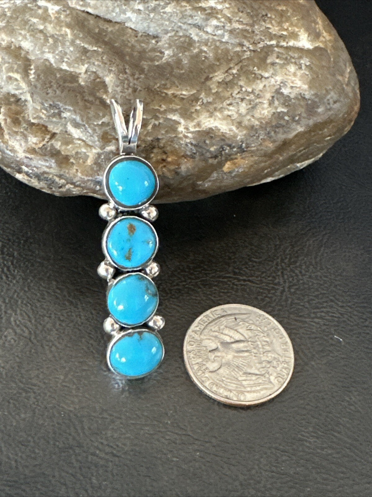 Robin Egg Turquoise 4 Stone Navajo Sterling Silver Cluster Pendant 18336
