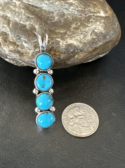 Robin Egg Turquoise 4 Stone Navajo Sterling Silver Cluster Pendant 18336