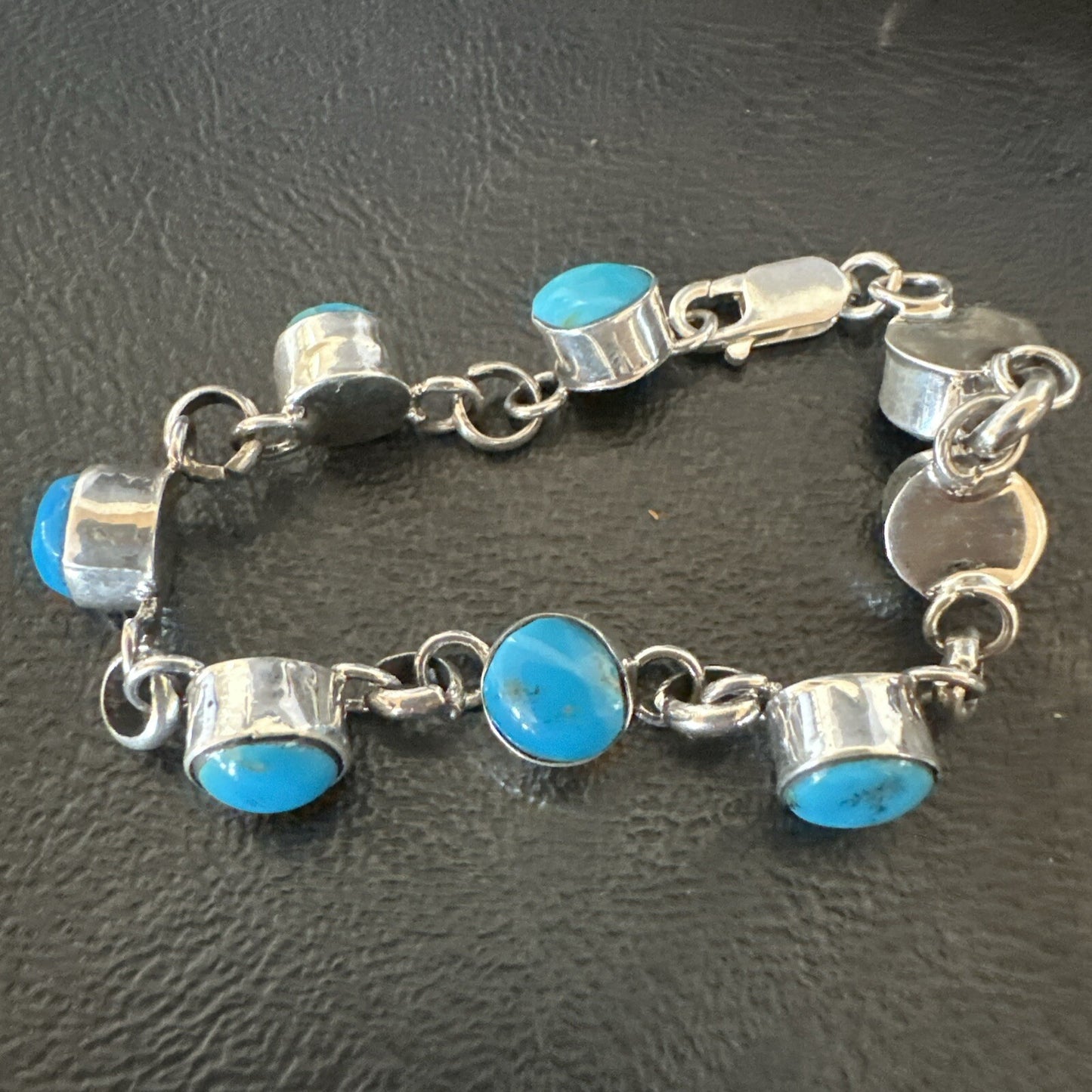 Childrens Blue Kingman Turquoise Navajo Sterling Silver Link Bracelet 6.5" 18300