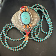 XL Statement Green Turquoise Spiny Navajo 3S Necklace 34" | Sterling Silver | Authentic Native American Handmade | 19676