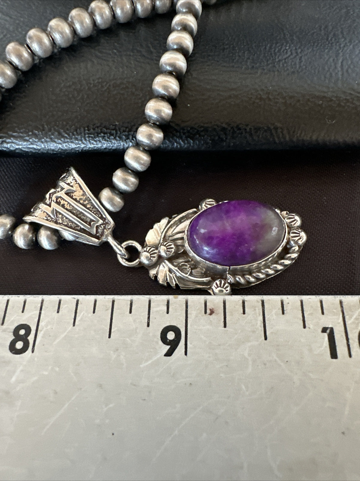 Purple Stone Pendant Sterling Silver Beads Necklace 20” 18048