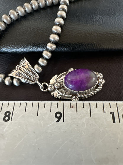 Purple Stone Pendant Sterling Silver Beads Necklace 20” 18048