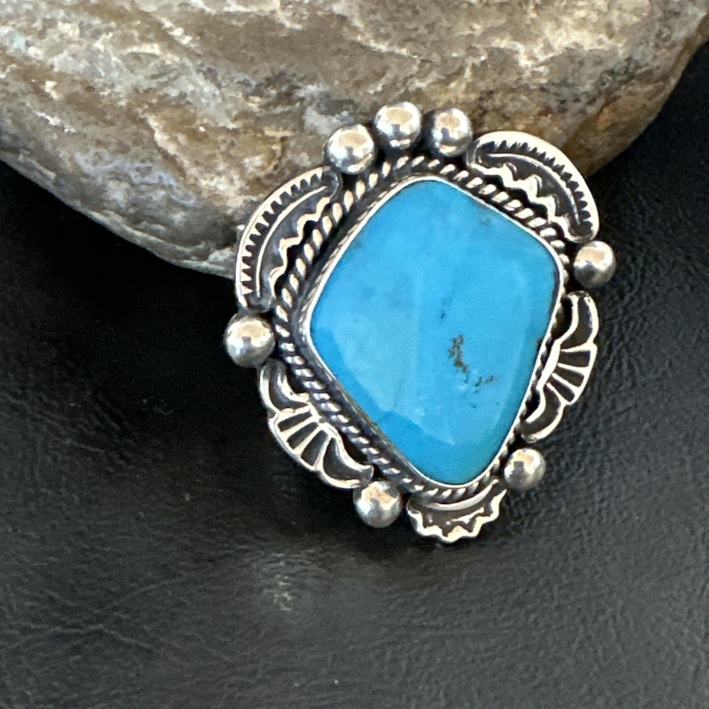 Handmade Navajo Sterling Silver  Blue Kingman Turquoise Ring Size 9.75 19622