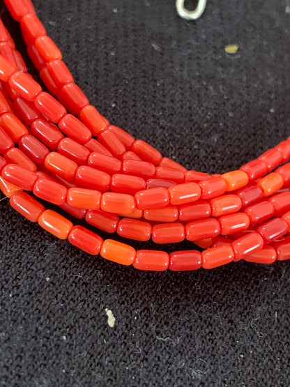 Apple Coral Tube Heishi Bead 10 Strand Navajo Sterling Silver Necklace 17” 4708