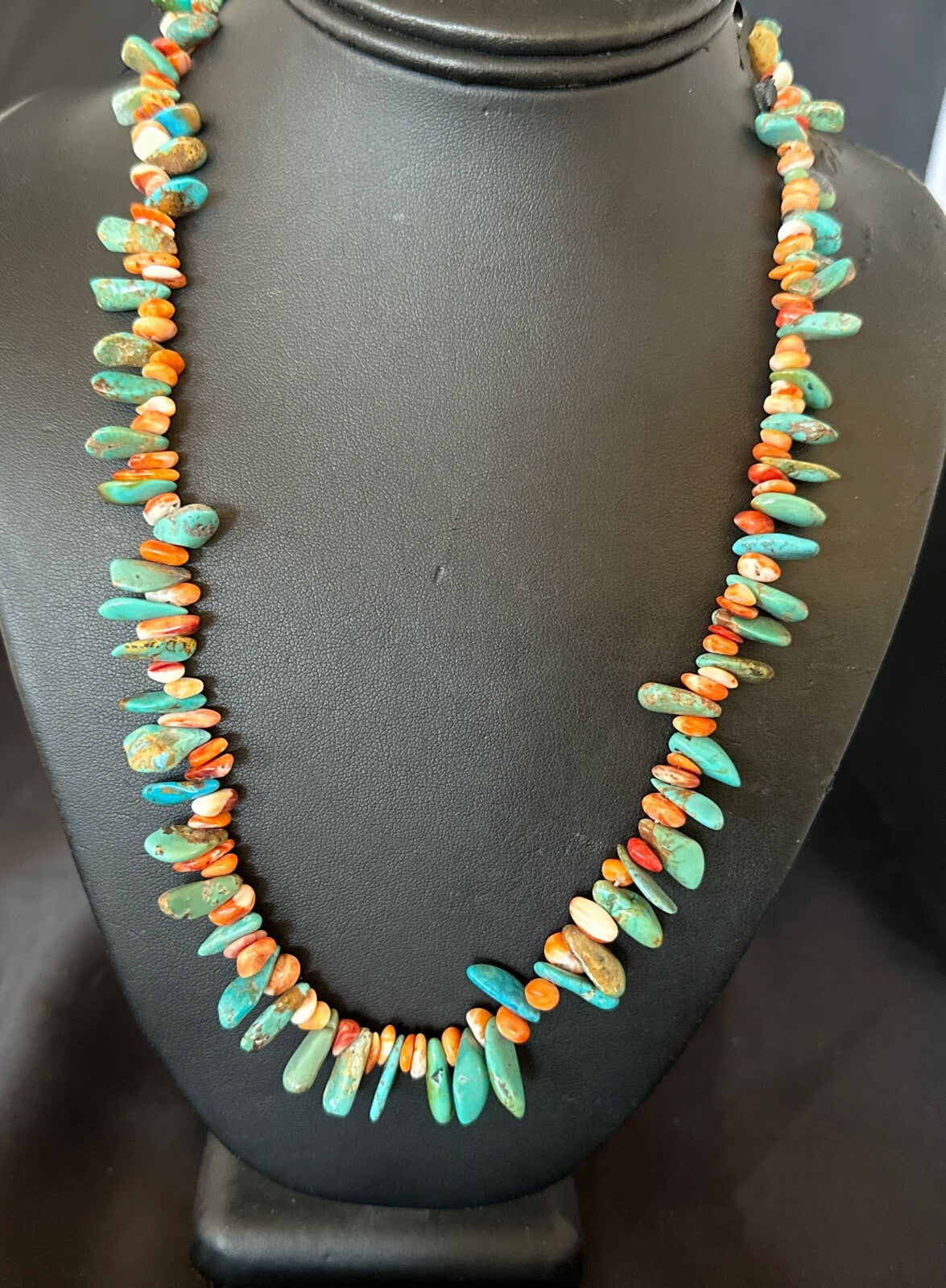 Green Turquoise Spiny Oyster Nugget Sterling Silver Necklace 20" 18091