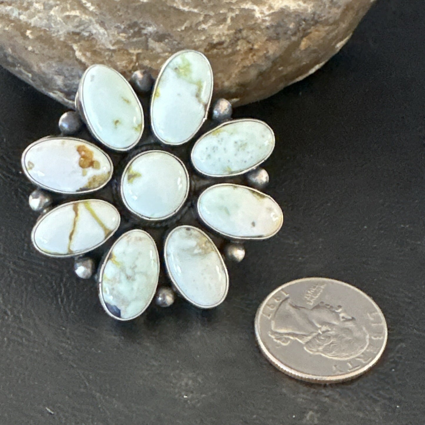 Women Blue Dry Creek Turquoise Cluster Navajo Sterling Silver Ring Sz 9 17772