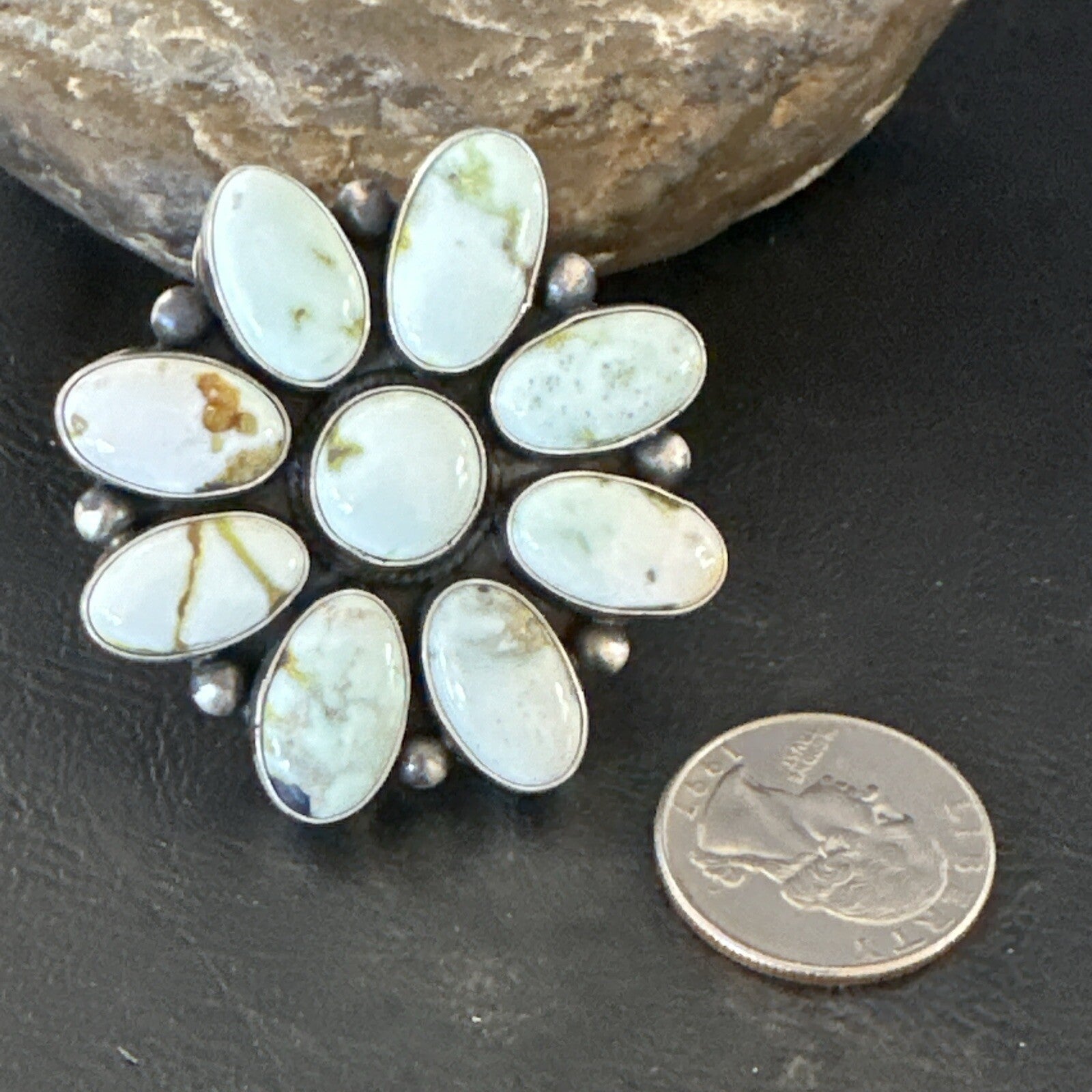 Women Blue Dry Creek Turquoise Cluster Navajo Sterling Silver Ring Sz 9 17772