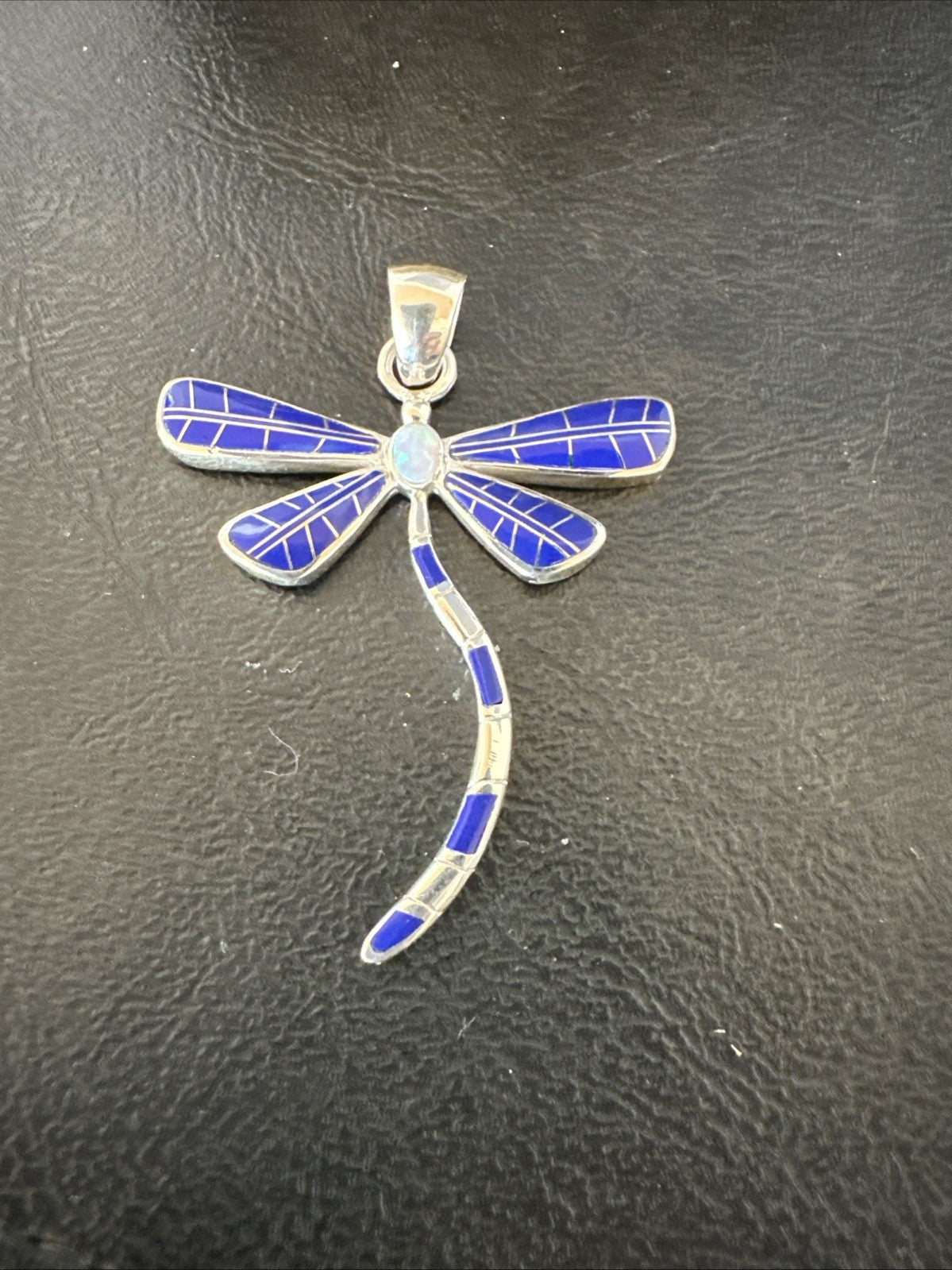 Dragonfly Sterling Silver Blue Lapis Inlay Pendant 19140