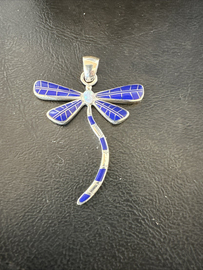 Dragonfly Sterling Silver Blue Lapis Inlay Pendant 19140