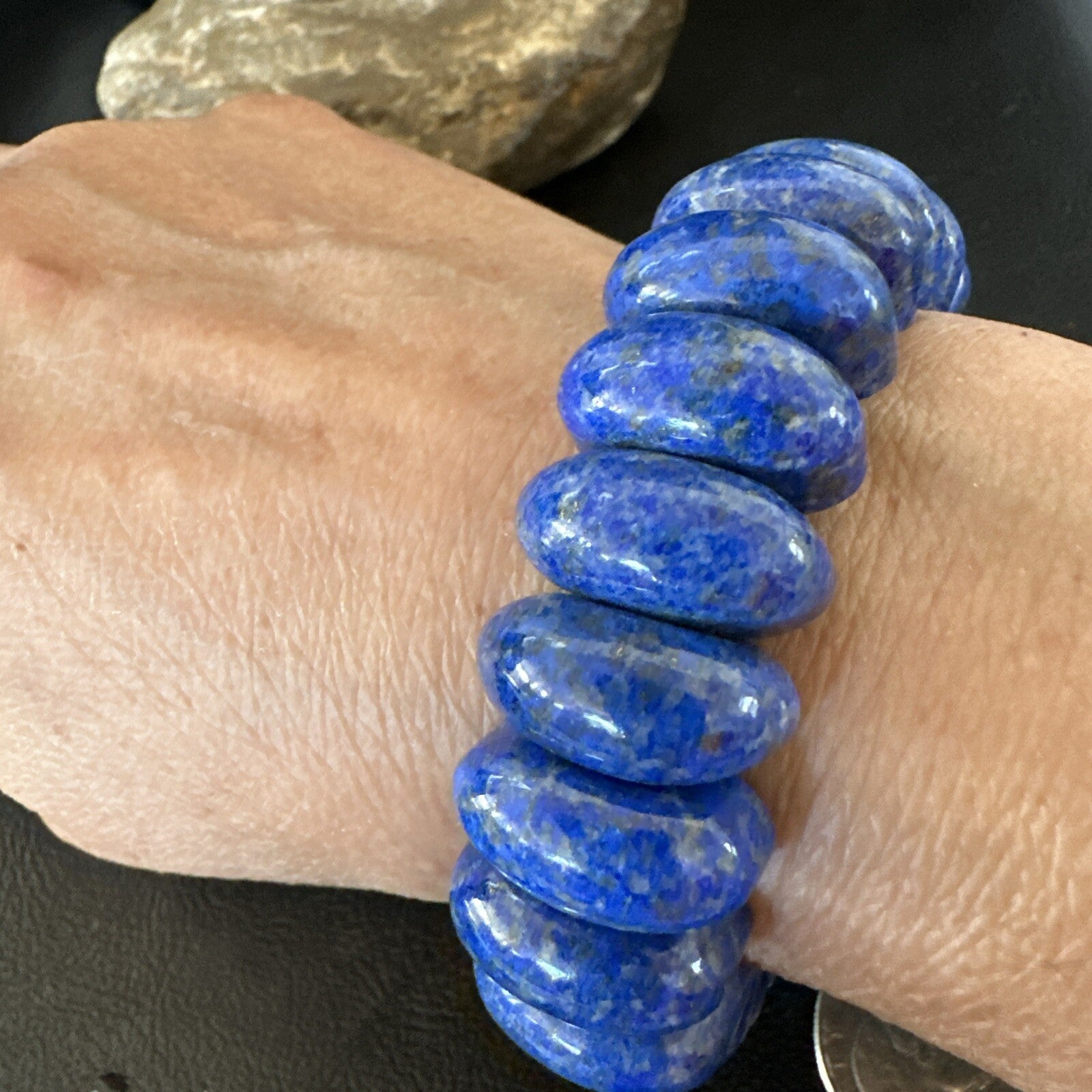 Mens Womens Blue Lapis Lazuli Stretch Bead Bracelet 7” 18861