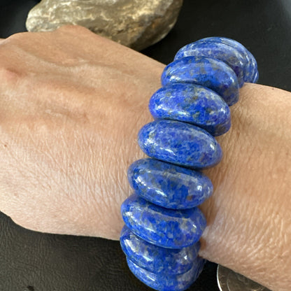 Mens Womens Blue Lapis Lazuli Stretch Bead Bracelet 7” 18861