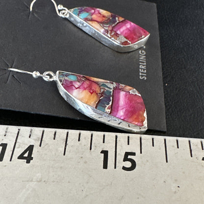 Blue Turquoise Purple Spiny Oyster Inlay Sterling Silver Dangle Earrings 15565