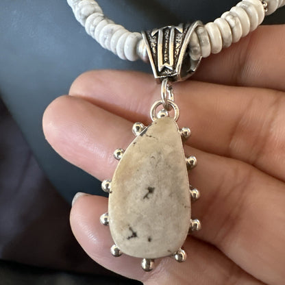 White Buffalo Turquoise Pendant Navajo Pearls Sterling Silver Necklace 22" 18261