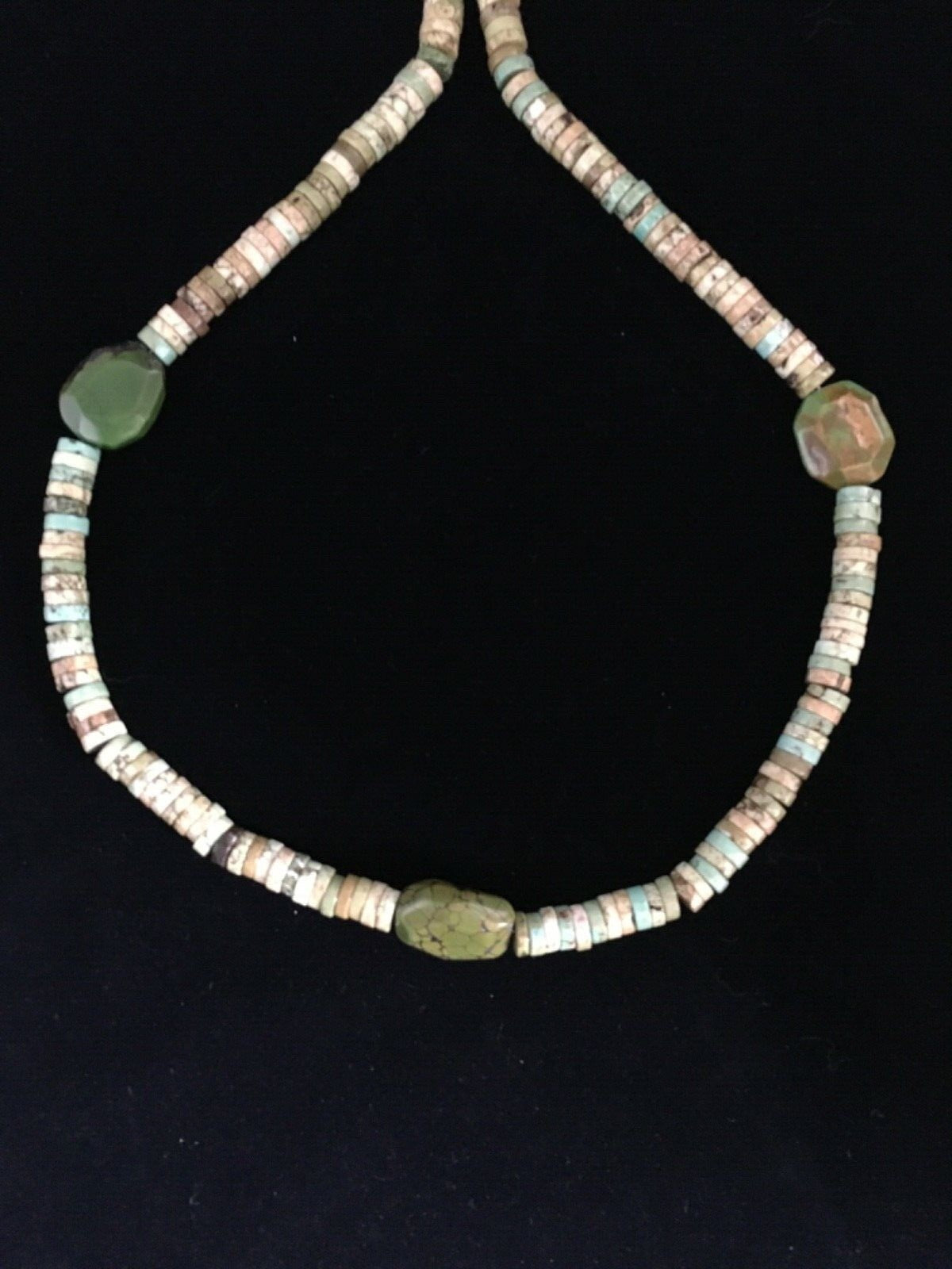 Mens Chunky Green Turquoise Navajo Sterling Silver Heishi Necklace 1797