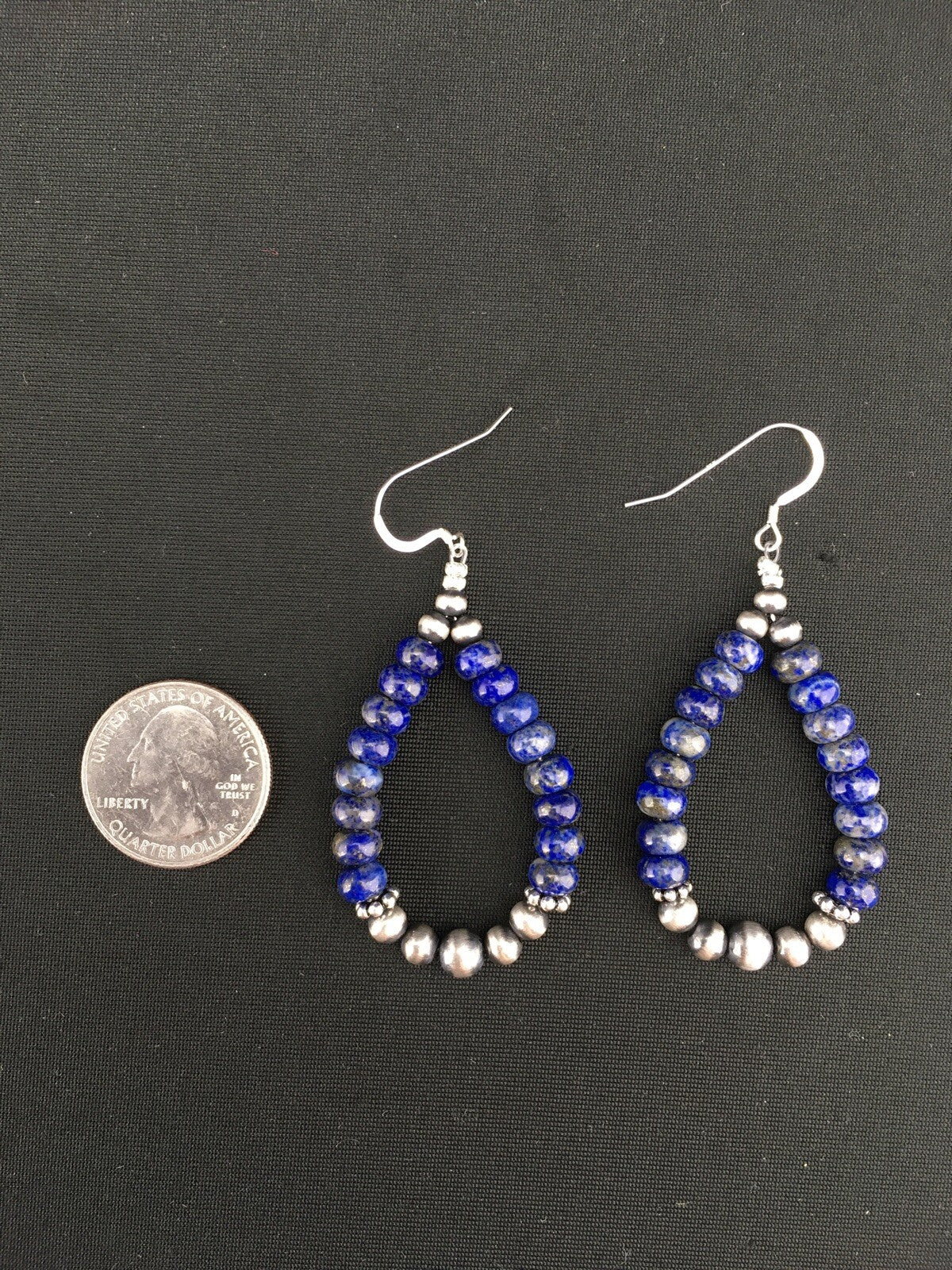 Blue Lapis Lazuli Bead Navajo Sterling Silver Dangle Earrings 2" 1250