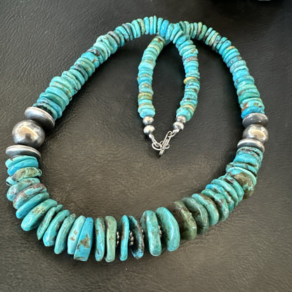 Graduated Blue Turquoise Navajo Pearls Sterling Silver Necklace 18” 18319