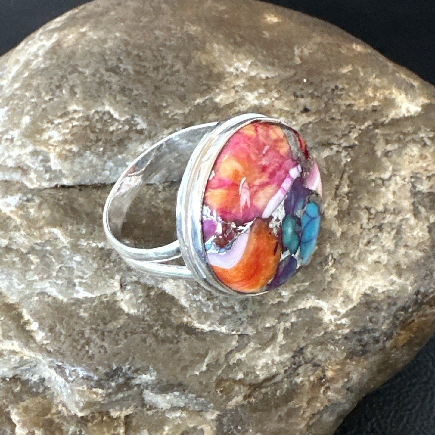 Blue Turquoise Spiny Oyster Navajo Sterling Silver Ring Size 8 18248