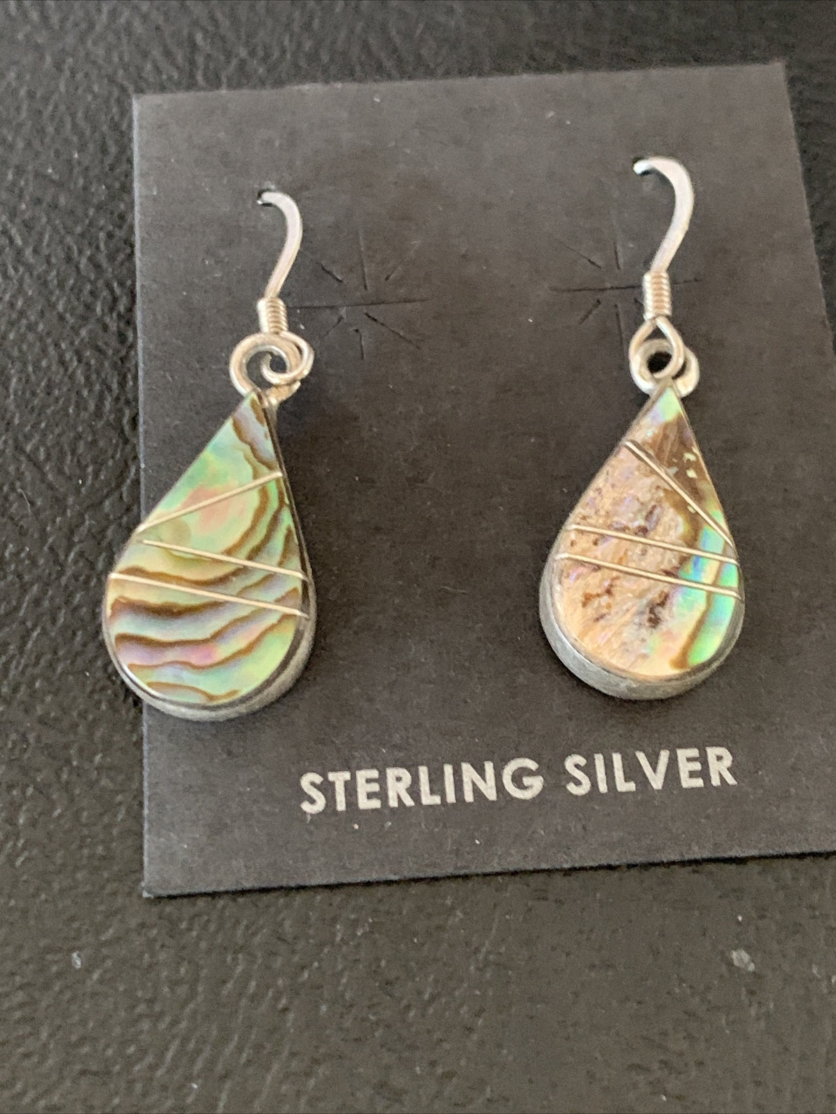 Native Pava Shell Minimalist Navajo Sterling Silver Inlay Earrings 1" 13073