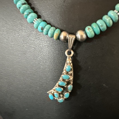 Mens Blue Turquoise Cluster Pendant Navajo Pearls Sterling Silver Necklace 17895