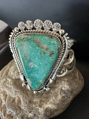 Men's Tufa Royston Turquoise Navajo Cuff Bracelet 7.1" | Sterling Silver | Authentic Native American Handmade | 19452
