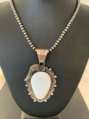 Men's White Buffalo Turquoise Pendant Navajo Necklace | Sterling Silver | Authentic Native American Handmade | 04238