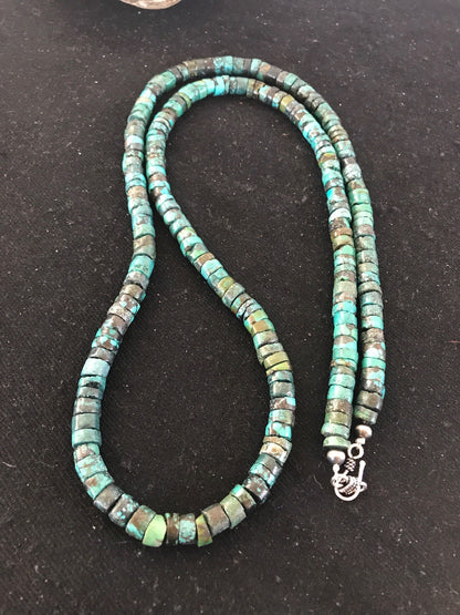Native Turquoise Heishi Bead 7 mm Navajo Sterling Silver Necklace 3725