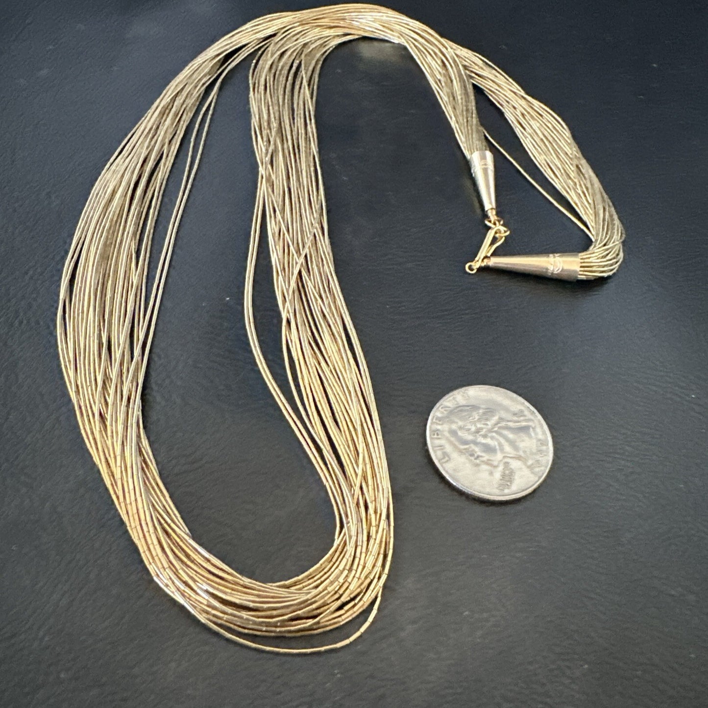 Gold Filled Heishi Tubes 30 Strand Liquid Sterling Silver Necklace 28” 18057
