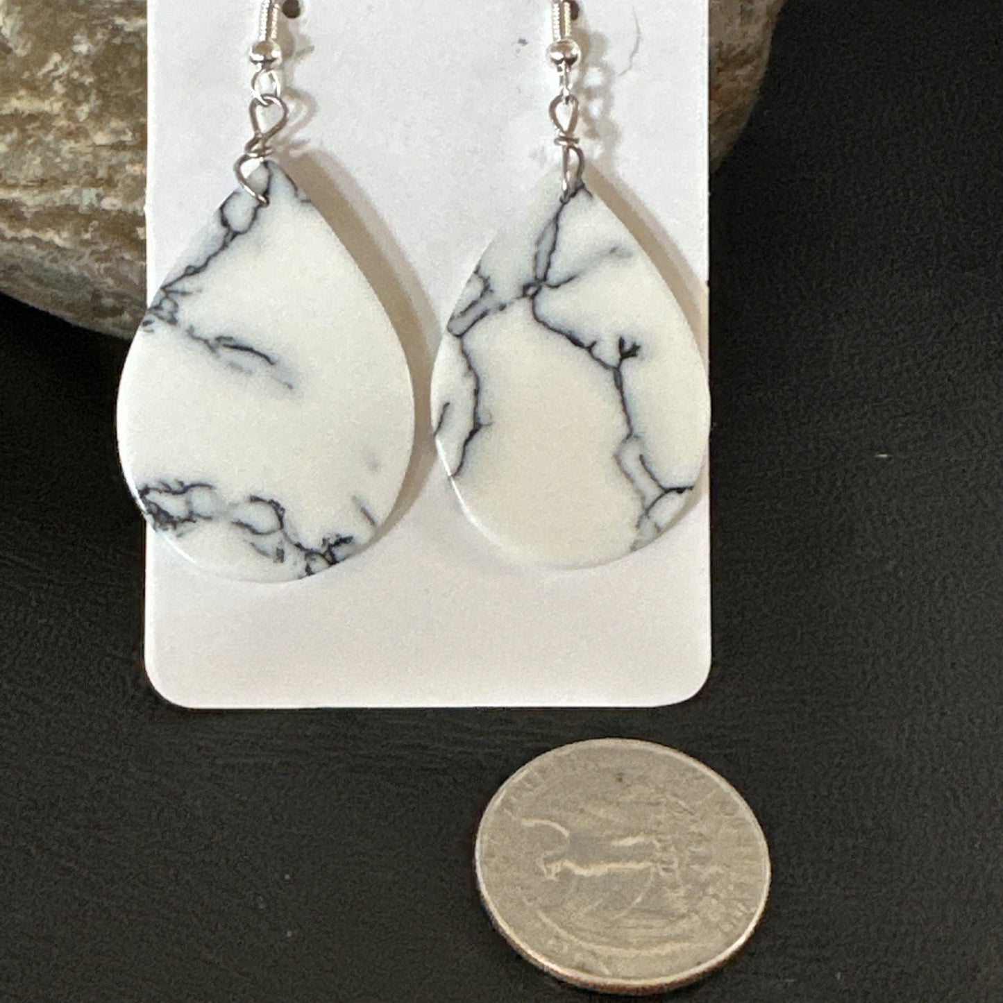 White Howlite Slab Sterling Silver Dangle Earrings 1” 19265
