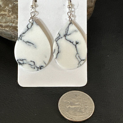White Howlite Slab Sterling Silver Dangle Earrings 1” 19265