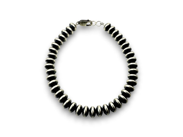 Navajo Rondelles Saucer Flat Bead Bracelet 6mm 8" | Sterling Silver | Authentic Native American Handmade | 97608