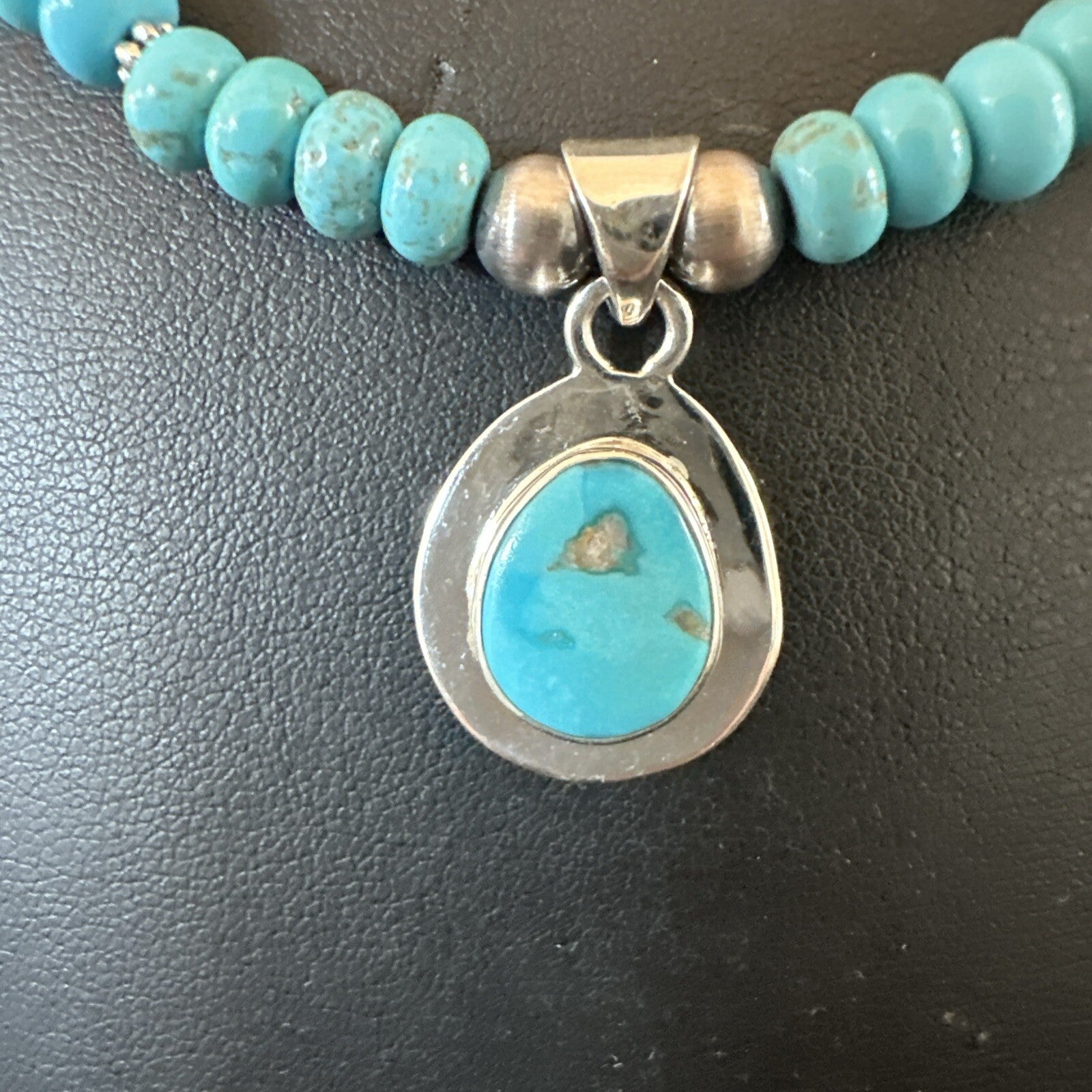 Mens Blue Kingman Turquoise Pendant Navajo Sterling Silver Necklace 21" 17903