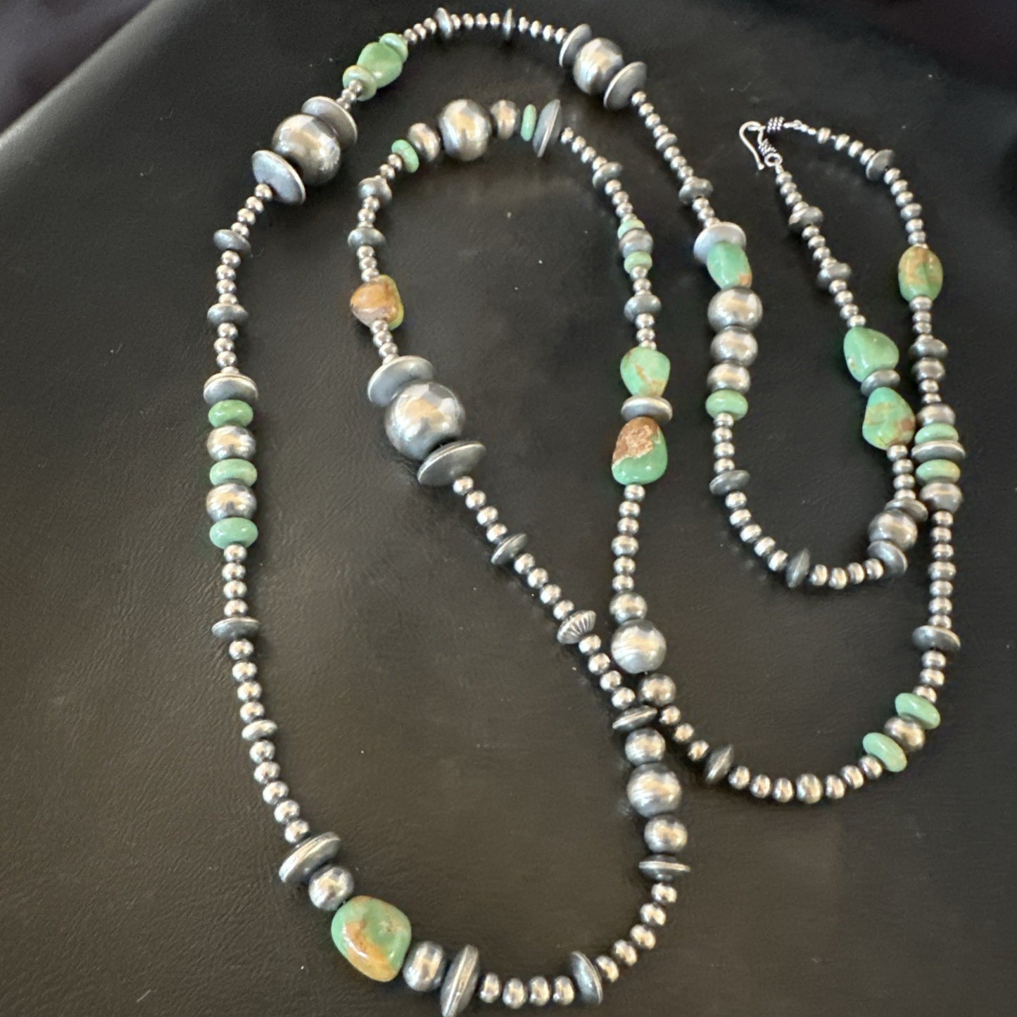 Native Navajo Sterling Silver Beads Green Royston Turquoise 48in Necklace 19116