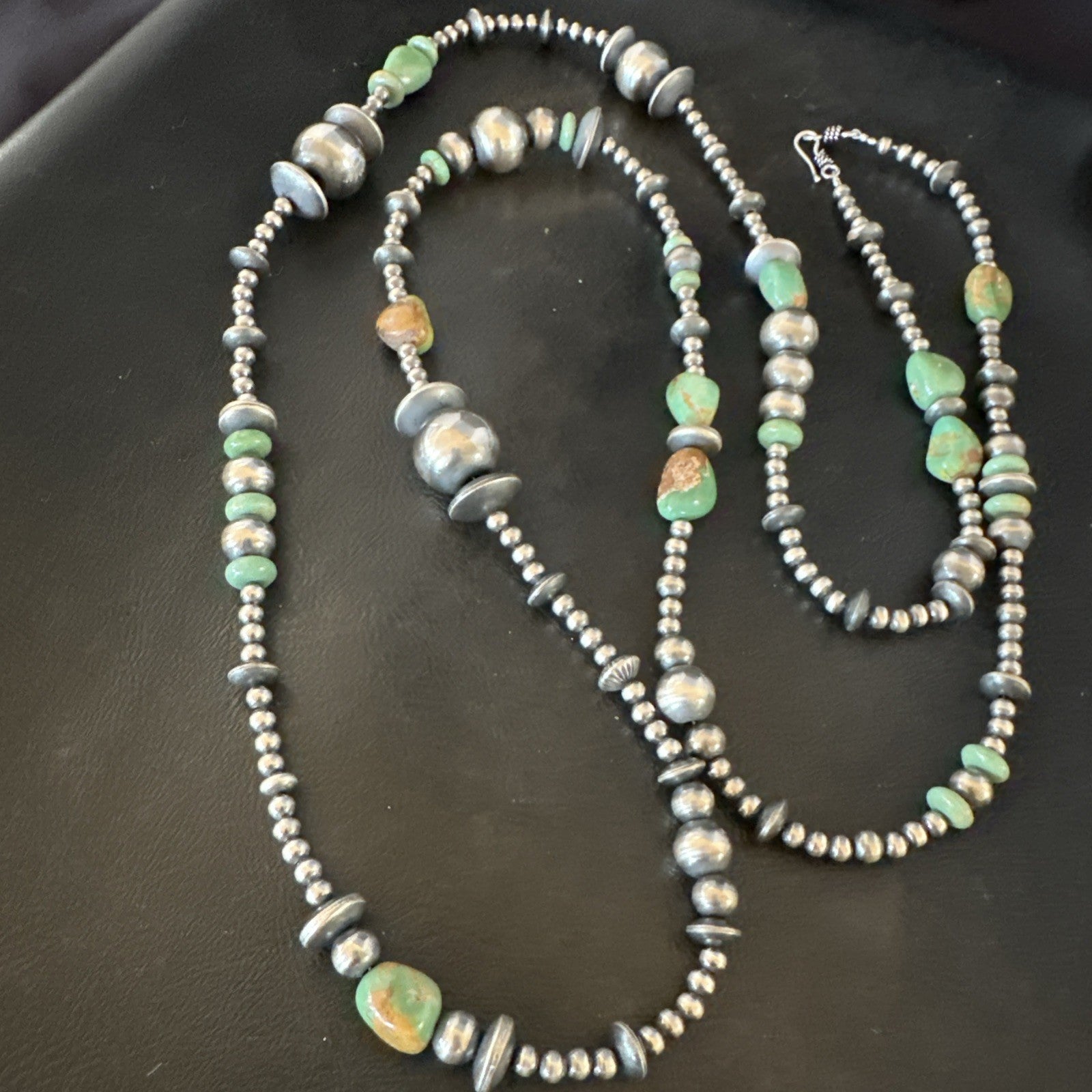 Native Navajo Sterling Silver Beads Green Royston Turquoise 48in Necklace 19116