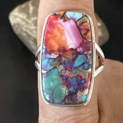 Blue Turquoise Spiny Oyster Southwestern Sterling Silver Ring Size 11 19058