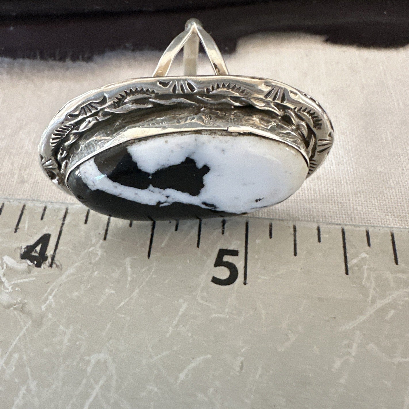 Black White Buffalo Turquoise Navajo Sterling Silver Ring Size 9 19808