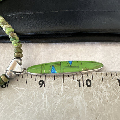 Womens Green Gaspeite Turquoise Opal Pendant Sterling Silver Necklace 19549