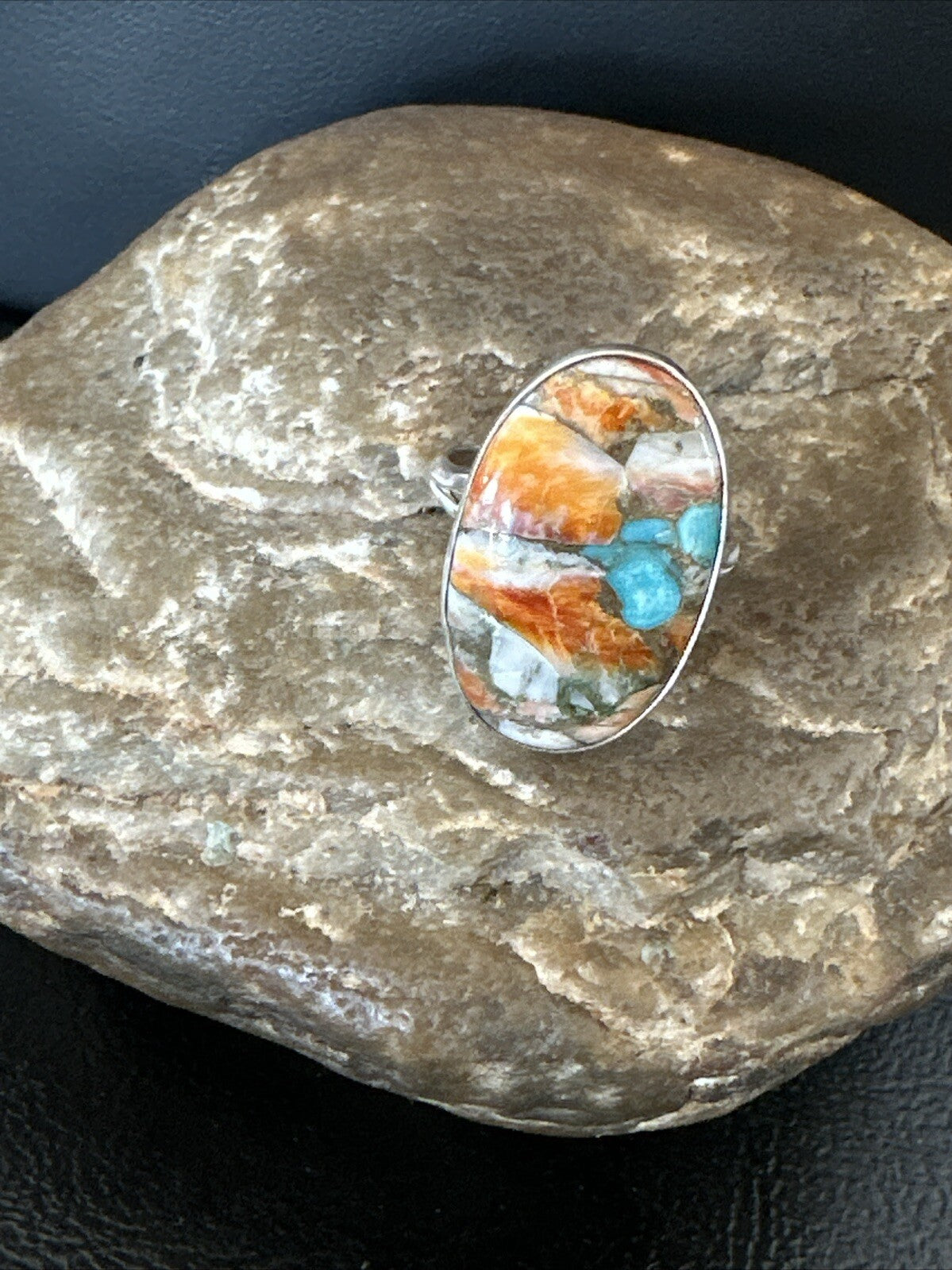 Turquoise Spiny Oyster Navajo Sterling Silver Ring Size 8 18209