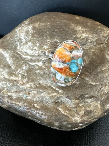 Turquoise Spiny Oyster Navajo Sterling Silver Ring Size 8 18209
