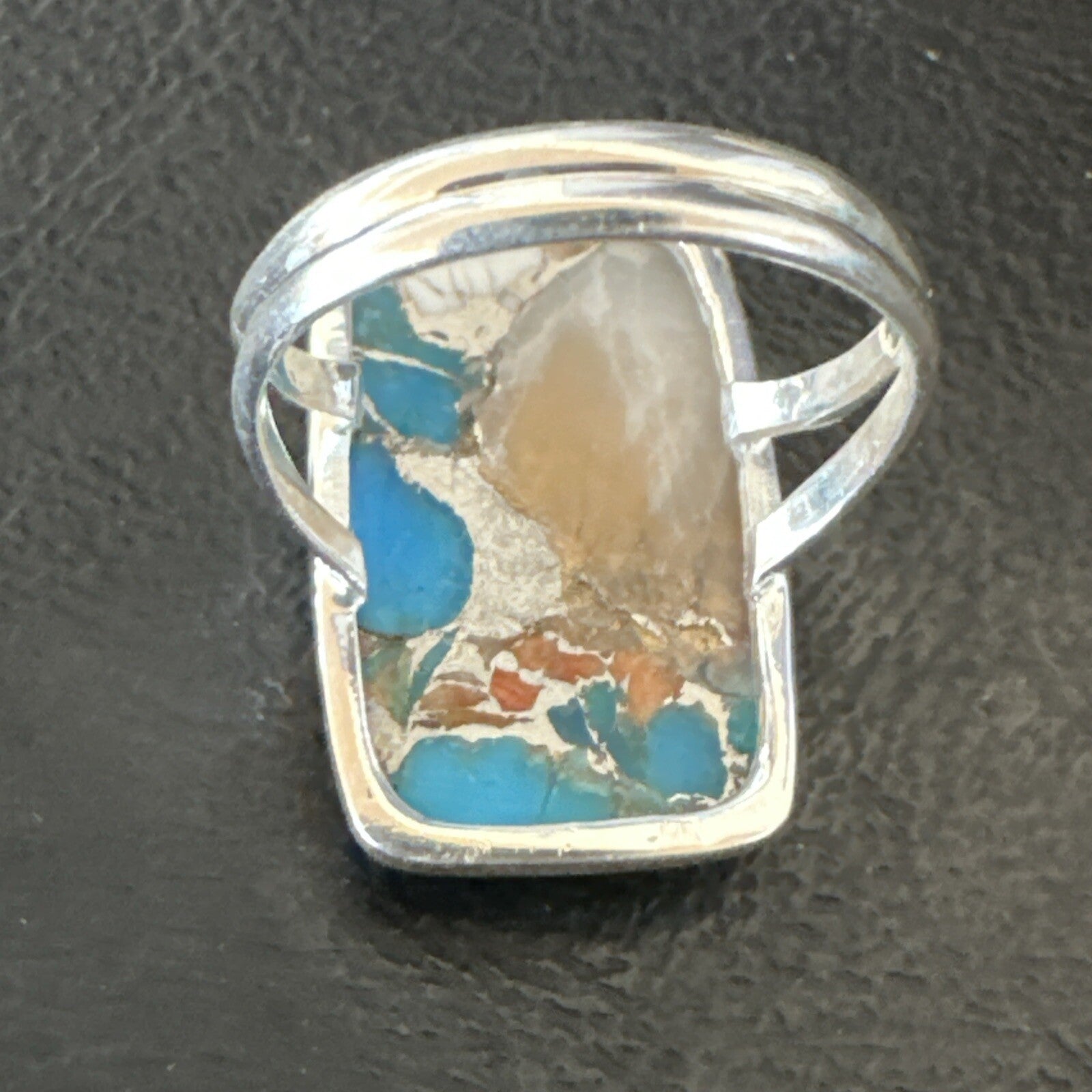 Blue Turquoise Spiny Oyster Southwestern Sterling Silver Ring Size 11 18452