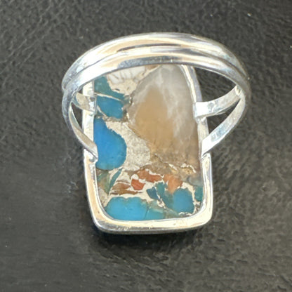 Blue Turquoise Spiny Oyster Southwestern Sterling Silver Ring Size 11 18452