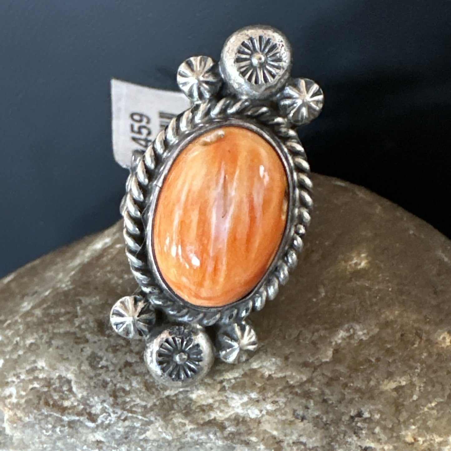 Orange Spiny Oyster Navajo Sterling Silver Ring Native American Size 6 00459