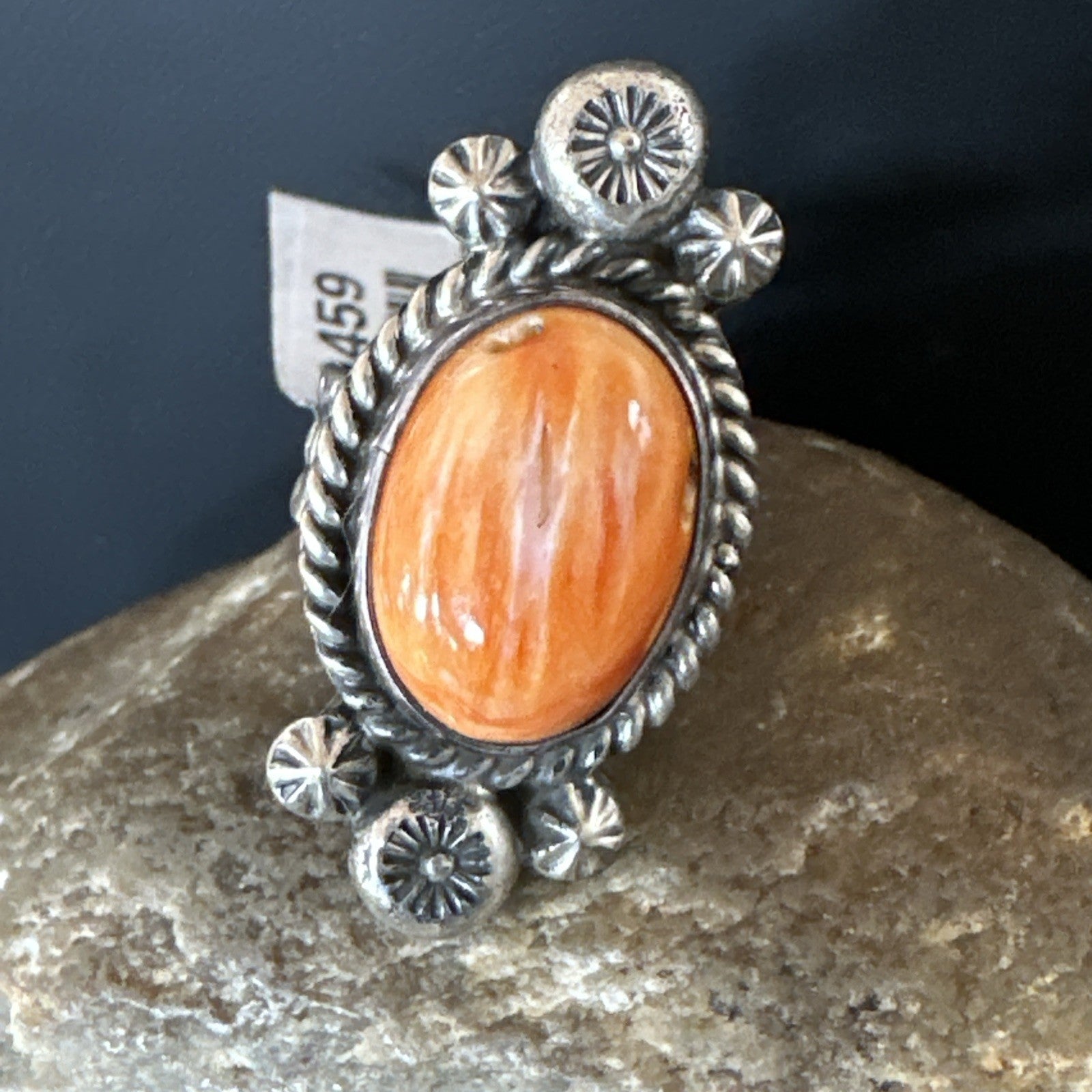 Orange Spiny Oyster Navajo Sterling Silver Ring Native American Size 6 00459
